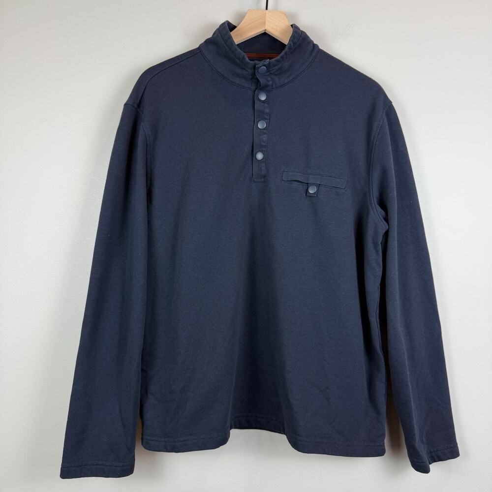 Untuckit Parkson Sweater Mens XL Blue Mock Neck Snap Button Long Sleeve Pullover